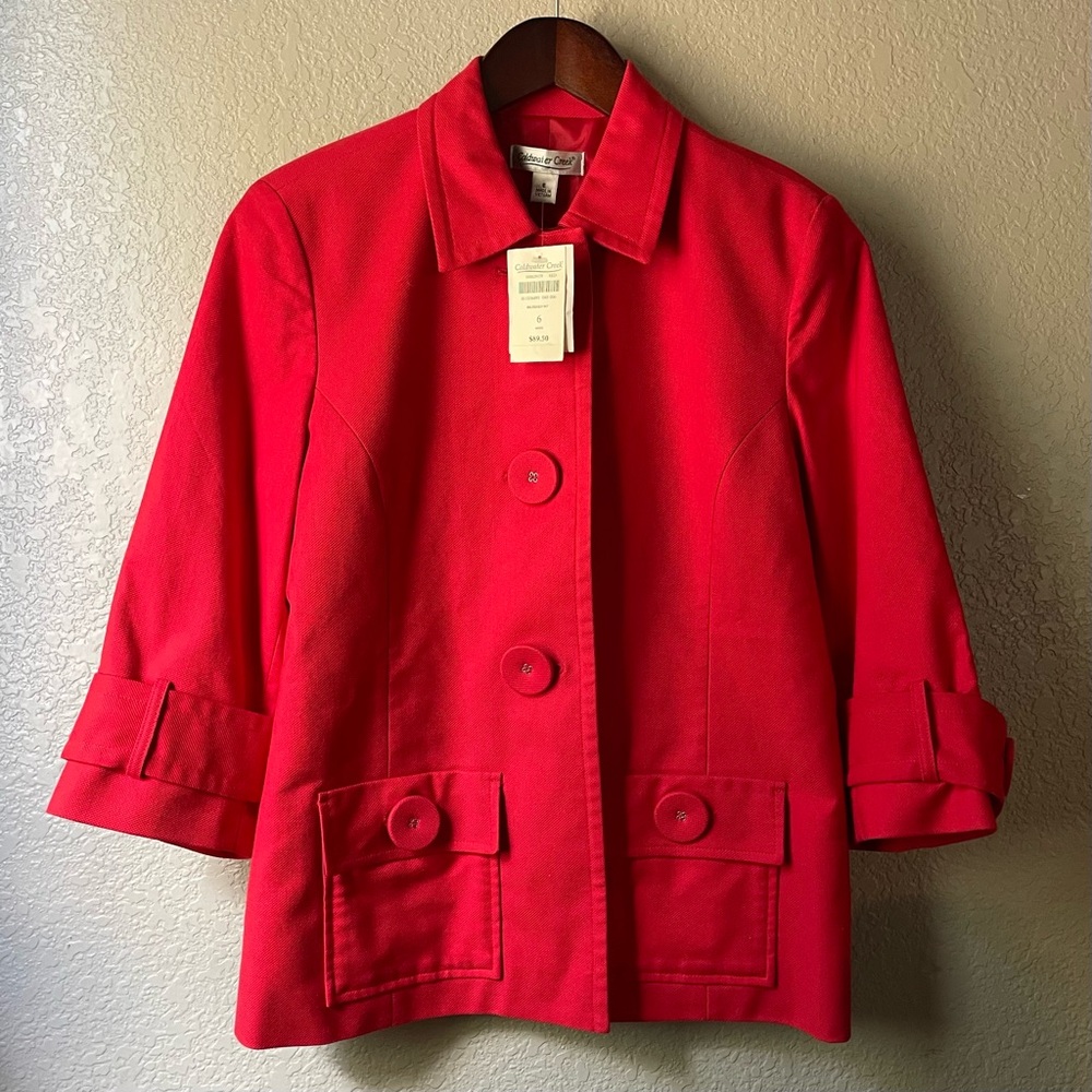 NWT Coldwater Creek Womens 6 Red Lined Jacket Shacket Pockets Artsy Lagenlook